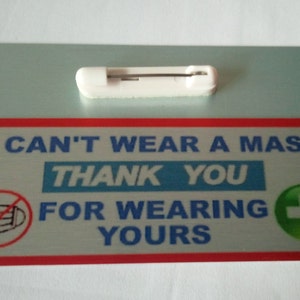 Can&#39;t Wear A Mask Badge. Medically Exempt Badge. NHS Pin Badge. Disability Badge. Face Mask Exemption Badge