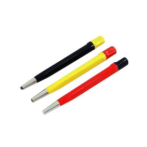 May include: Three metal tools with different colored handles. The tools have a black, yellow, and red handle. The tools are used for cleaning and scraping.