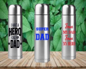Personalisierte Edelstahl-Flachmann. Tee Kaffee. Der beste Vater der Welt, bester Vater aller Zeiten, Super Dad. Geburtstag, Weihnachten, Vatertagsgeschenk Geschenk
