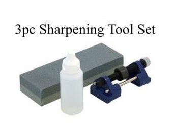 3 piece Wood Chisel Sharpening Tools Set for chisels honing guide and honing oil