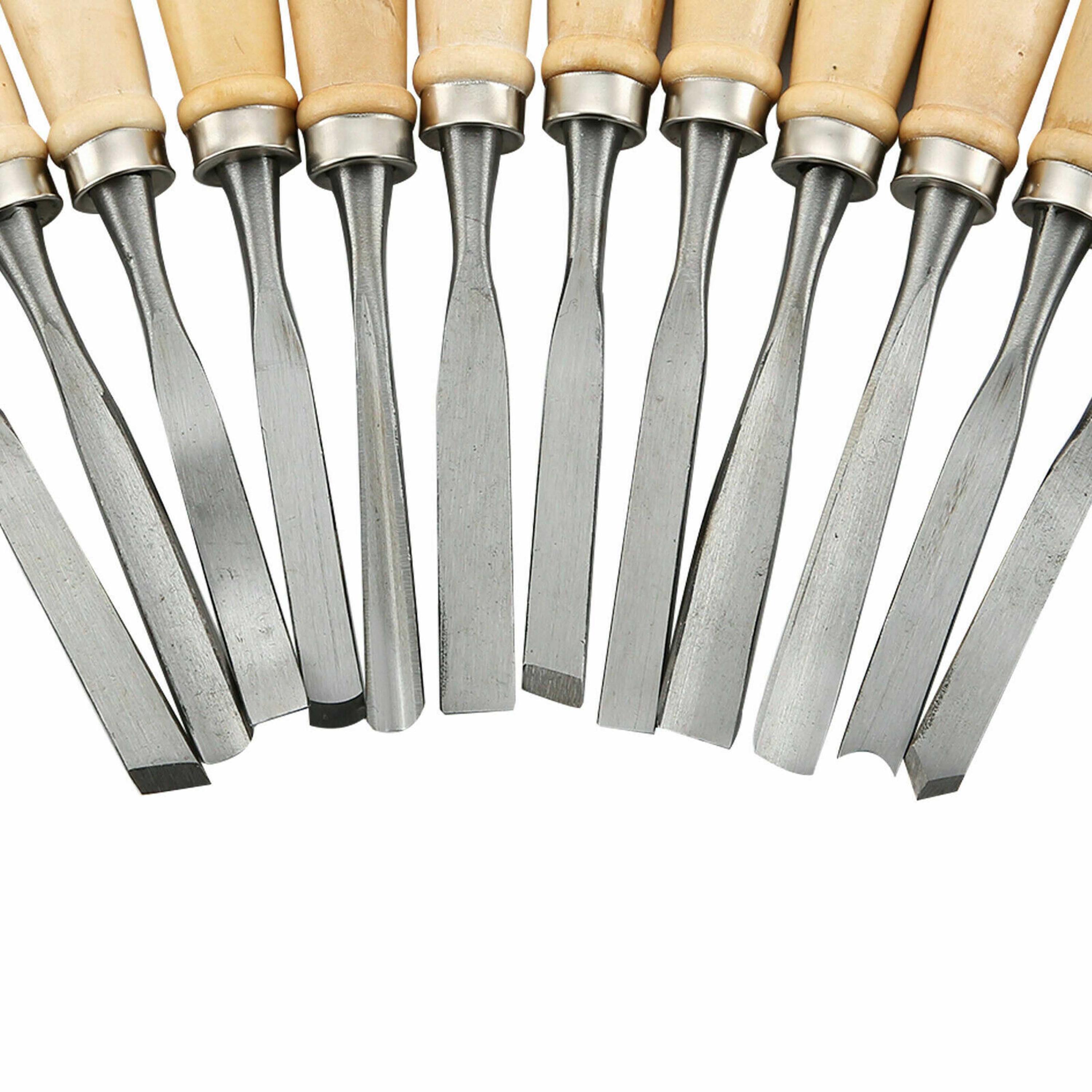 12 Piece Wood Carving Chisel Set in Storage Pouch Wallet Straight V ...