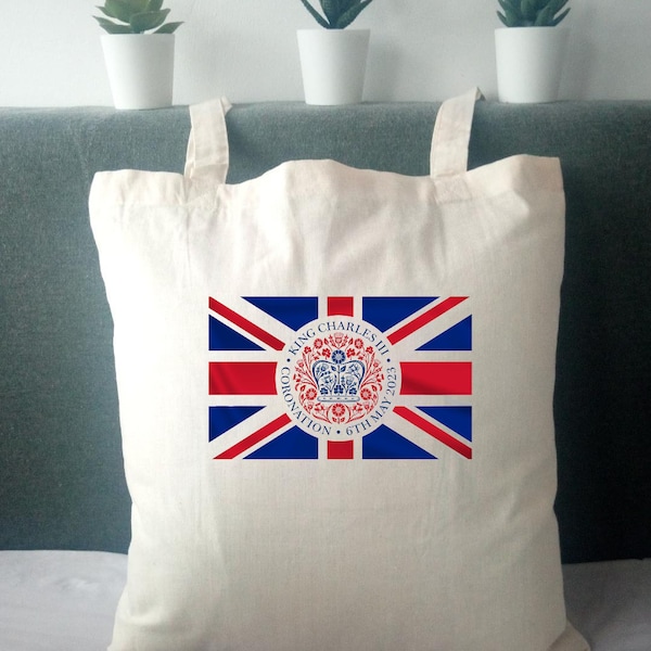 Sac fourre-tout 100 % coton pour couronnement du roi Charles III 2023, célébration du drapeau Union Jack, 3 modèles