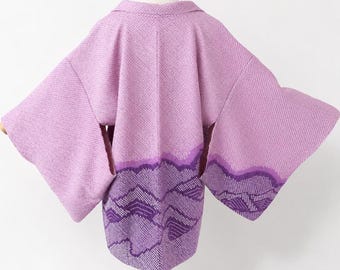 Haori Jacket | Purple Silk Vintage Kimono | Shibori Mountains | Open Front Cardigan-181A