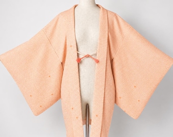 Haori Jacket | Orange Silk Vintage Kimono | Shibori | Open Front Cardigan-99A