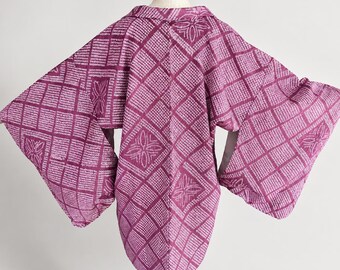 Haori Jacket | Purple Silk Vintage Kimono | Shibori Diamond Lattice | Open Front Cardigan -178