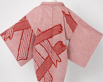 Haori Jacket | Rust Silk Vintage Kimono | Shibori Geometric | Open Front Cardigan-98A
