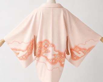 Haori Jacket | Pink Silk Vintage Kimono | Shibori Floral | Open Front Cardigan-186A