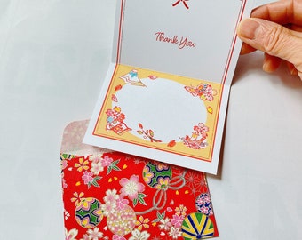 Tarjeta de agradecimiento, Aka-e japonés dibujado a mano, Mensaje en blanco, Conjunto de 12, Motivos de cerámica, Recuerdo de viaje, Etiqueta de regalo, Papel Washi, Color vibrante