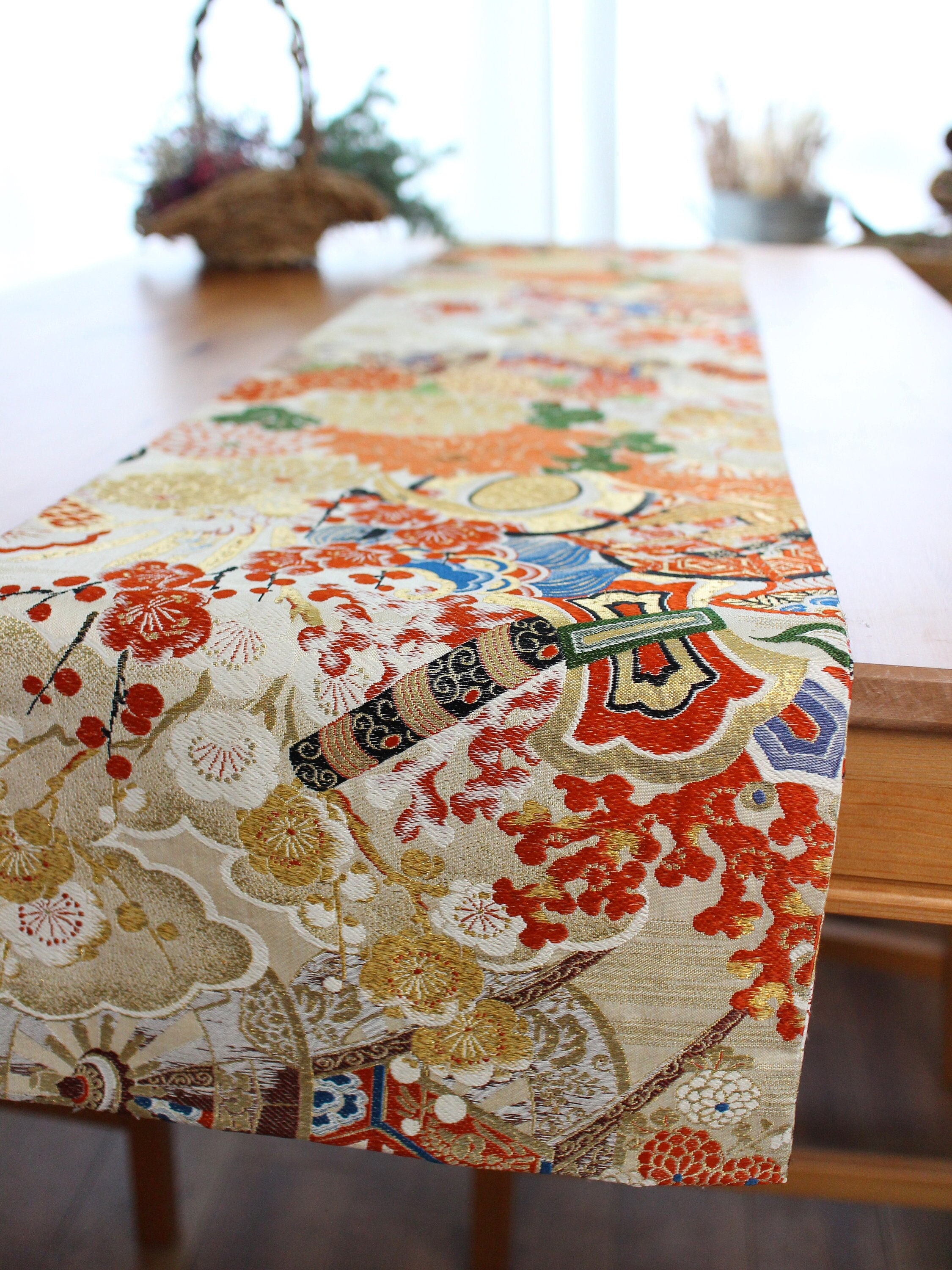 Vintage Japanese Silk Obi Asian Japan Modernist Textile Table Runner