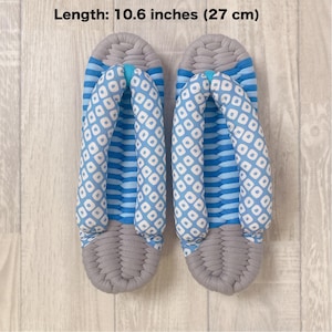 Handmade Japanese Zori Slippers – Size 27cm (US Men’s 9 / Women’s 10, EU 41, UK 7.5) – Sky Blue and Grey Indoor Sandals with Kanoko Pattern