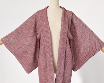 Haori Jacket | Burgandy Silk Vintage Kimono | Shibori | Open Front Cardigan | 60-C6