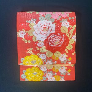 Nagoya-Obi, Pink, Butterfly and Flower, Kitsuke, Japanese Vintage Kimono, Elegant Design, Beautiful Fabric, Casual Komon, 小紋、名古屋帯