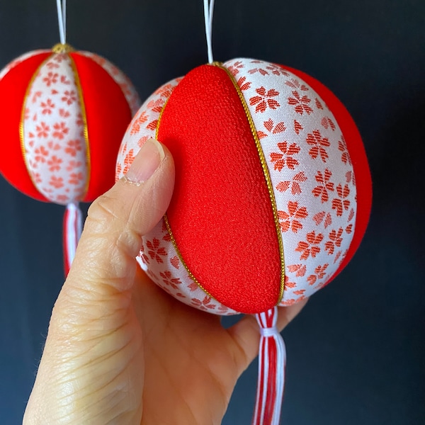 Décorations à suspendre pour la Saint-Valentin, grande boule (10 cm), fleur de cerisier sakura, décoration en tissu, sphère, brocart de soie, temari japonais, cadeau pour elle