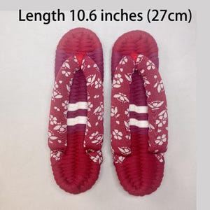Kimono Zori Slippers Handmade in Japan – 27cm (10.6 inch) – Red Indoor Sandals with White Cherry Blossom Thong