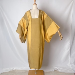 Rare Silk Kimono Coat: Ochre Stripes, Lightweight Tsumugi Style, Snap Front