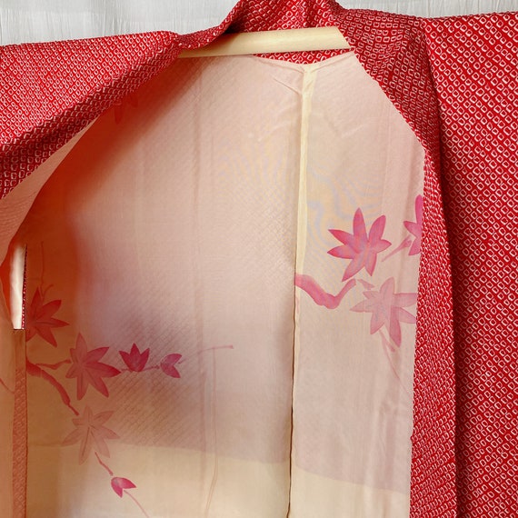 Red Haori Cardigan, Shibori Plain Color, Size M, … - image 6
