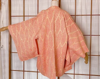Ornage Shibori Haori Cardigan, Women's Jacket, Size M, Premium Silk, Elegant Long Outer,Japanese Style, Aesthetic Robe, Versatile Layer