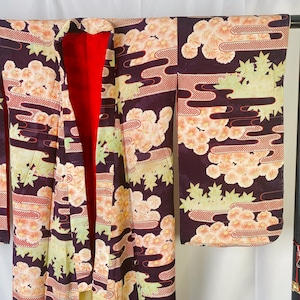 Antique Silk Juban Kimono: Cloud & Chrysanthemum Pattern, Pre-War, Display Fabric