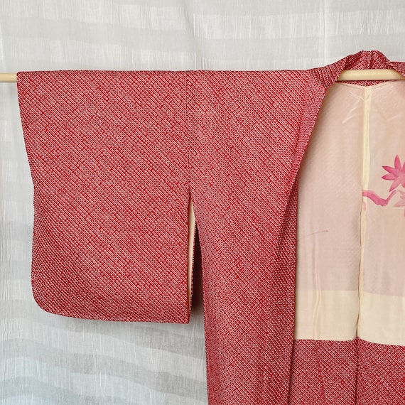 Red Haori Cardigan, Shibori Plain Color, Size M, … - image 4