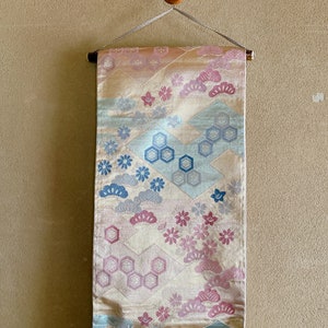 Floral Silk Kimono Obi Wall Hanging: Japanese Tapestry Table Runner