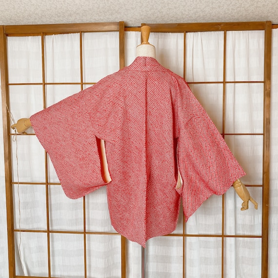 Red Haori Cardigan, Shibori Plain Color, Size M, … - image 1