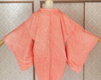 Haori Jacket | Orange Silk Vintage Kimono | Shibori | Open Front Cardigan-109A