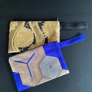 Kimono-Handgelenktasche, Clutch mit Griff, Handtasche mit Reißverschluss, Damentasche, Kein Zwickel, Japanischer Obi, Seide, Einzigartiges Geschenk, Vielseitig, Handgefertigt