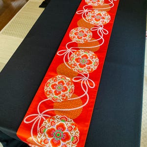 Orange Silk Obi Table Runner: Vintage Kimono Sash Wall Hanging