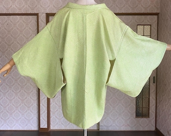 Haori Jacket | Green Silk Vintage Kimono | Shibori  Tie-Dye | Open Front Cardigan-174