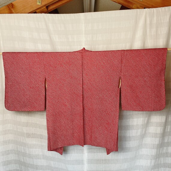 Red Haori Cardigan, Shibori Plain Color, Size M, … - image 7