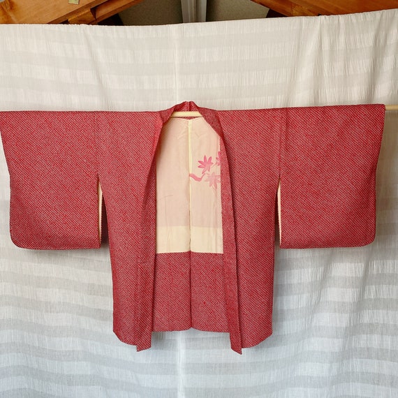 Red Haori Cardigan, Shibori Plain Color, Size M, … - image 5