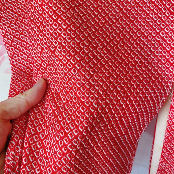 Red Haori Cardigan, Shibori Plain Color, Size M, … - image 8