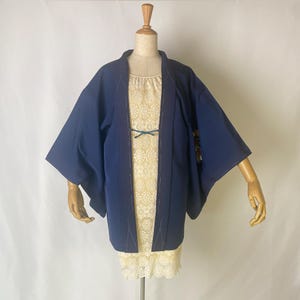 Blue Silk Floral Haori: Vintage Japanese Kimono Jacket - Size M-,Bohemian Festival Wear-I