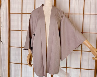 Brown Gray Haori Cardigan, Plain Women's Jacket, Size M, Premium Silk, Elegant Long Outer,Japanese Style, Aesthetic Robe, Versatile Layer