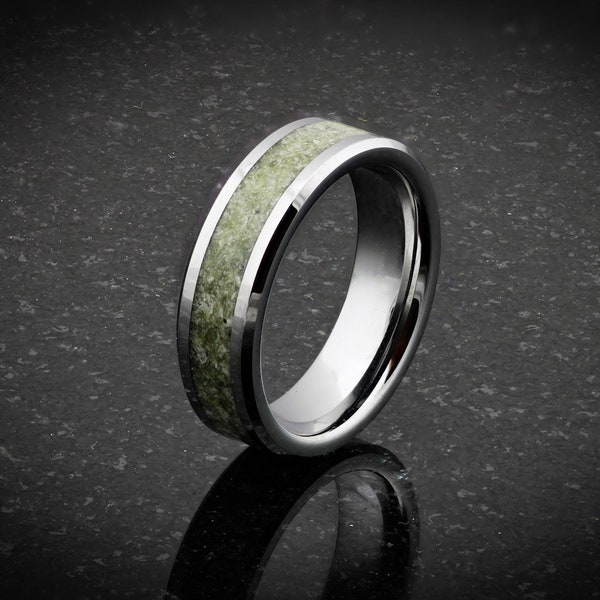 Natural Jade Ring with Comfort Fit Tungsten Band, 6mm or 8 mm wide, 100% handmade jewelry, custom made to order, unique gift, free engraving