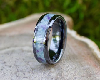 Blauer Aquamarin und Amethyst Ring • Einzigartiger Verlobungsring • Schwarze Keramik • Einzigartiger Herrenring • Handgemachter Schmuck