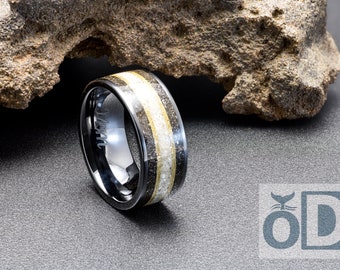 Meteorite Cremation Ring, Black Ceramic Brass Inlay, Handmade USA