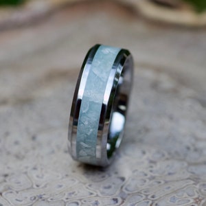 Blue Aquamarine and Genuine Moonstone Ring • Unique Engagement Ring • Tungsten • Unique Men's Wedding Band • Handmade Jewelry