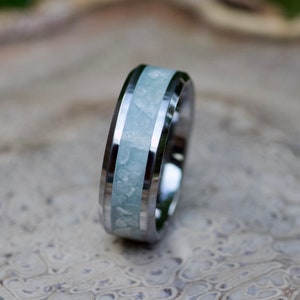 Blue Aquamarine and Genuine Moonstone Ring • Unique Engagement Ring • Tungsten • Unique Men&#39;s Wedding Band • Handmade Jewelry