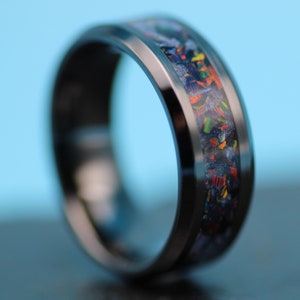 Schwarzer Opal Inlay Ring, Herrenring, Damenring, schwarzer Keramikring, blauer Aventurin, Geschenkidee, Eheringe, Wunschring, handgemacht