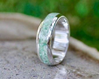 Turquoise Moonstone Inlay Ring – Sterling Silver Band, Artisan Jewelry
