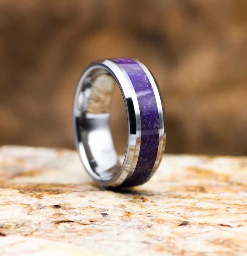 Amethyst Ring Tungsten Ring Handmade Mens Ring Womens Etsy