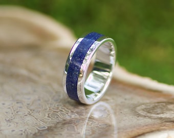 Lapis Lazuli Ring, .960 Argentium Silver Band, Handmade