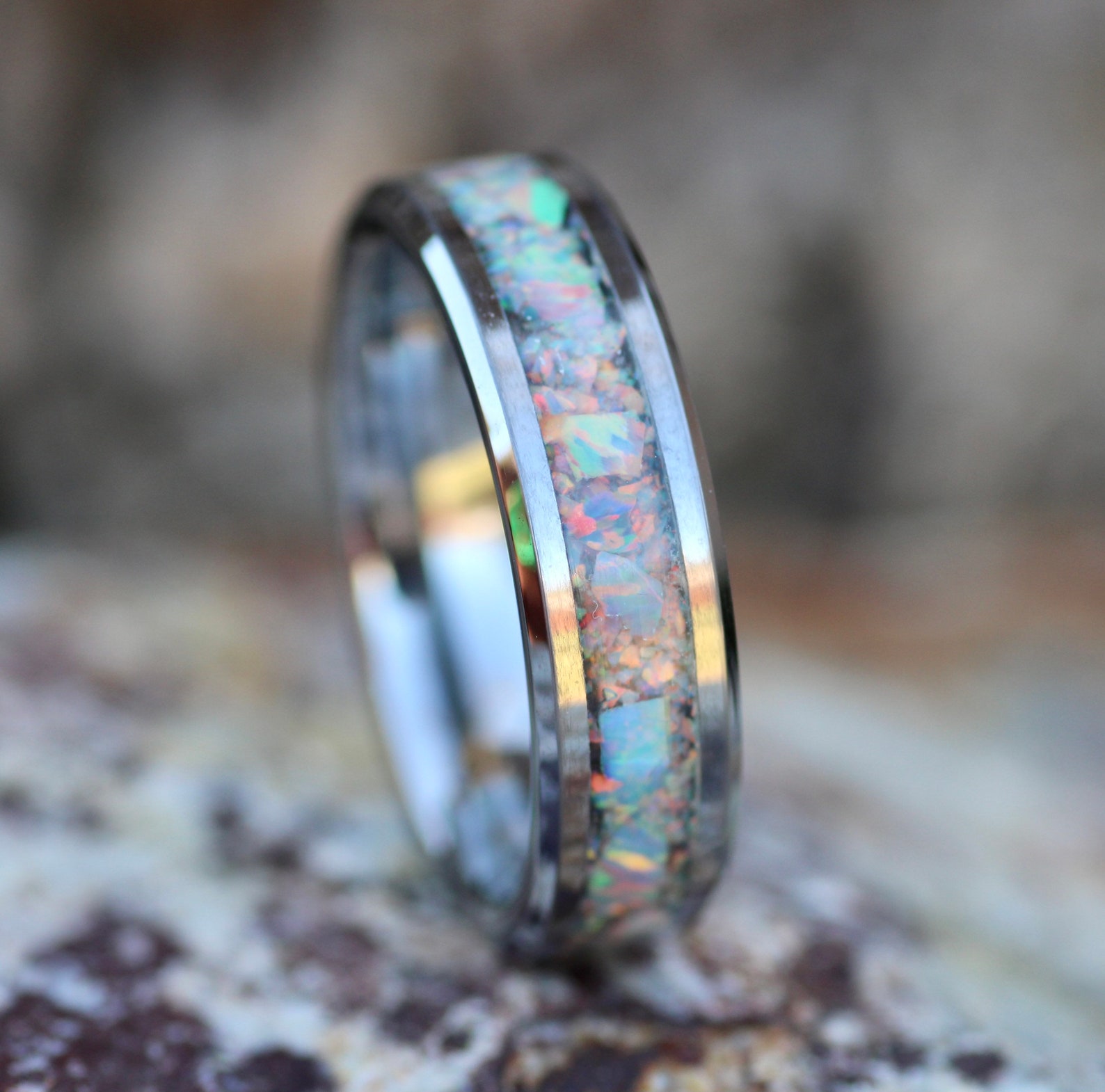 Tungsten and white opal ring grey opal mens ring womens Etsy
