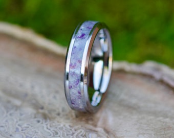 Blue Aquamarine and Genuine Amethyst Ring • Unique Engagement Ring • Tungsten • Unique Men's Wedding Band • Handmade Jewelry
