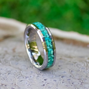 Turquoise Ring, Men’s ring, woman’s ring, wedding band, engagement ring, tungsten ring, gift ideas, handmade wedding band