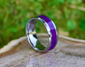 Genuine Amethyst Wedding Band • Tungsten Comfort Fit Ring