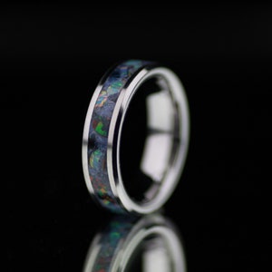 Tungsten Ring, opal ring, men’s ring, women’s ring, wedding ring, anniversary ring, blue ring, handmade ring, gift ideas, silver ring