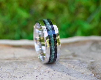 Green Sapphire and Obsidian Cobalt Chromium Ring