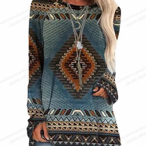 Tee Shirt women's long sleeves comfortable fabric loose casual style in elegance bleu hippies